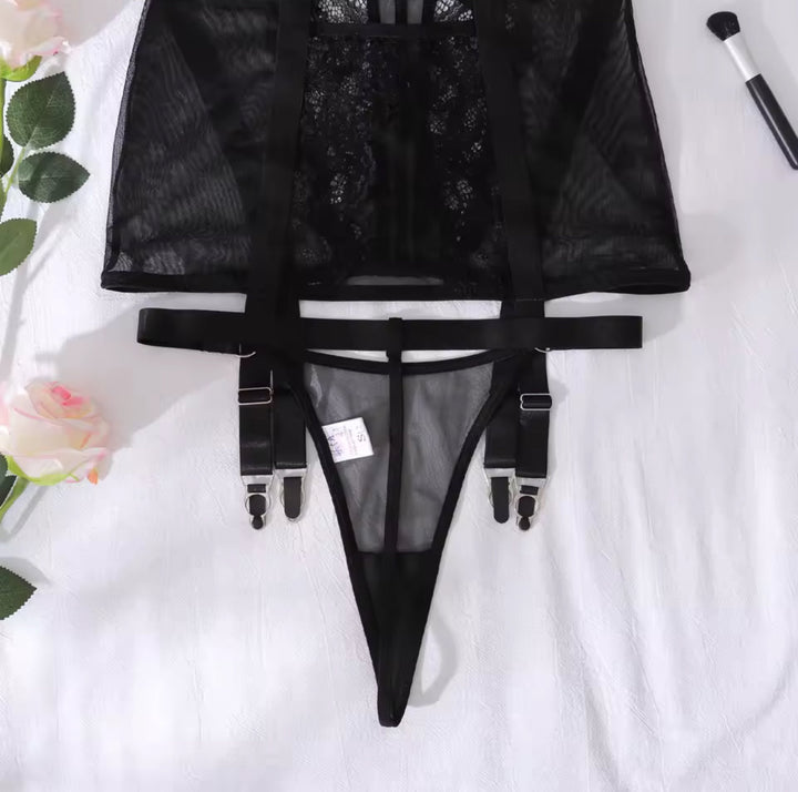 Alessandra™ | Czarna Satynowa Koszula Nocna Mirage