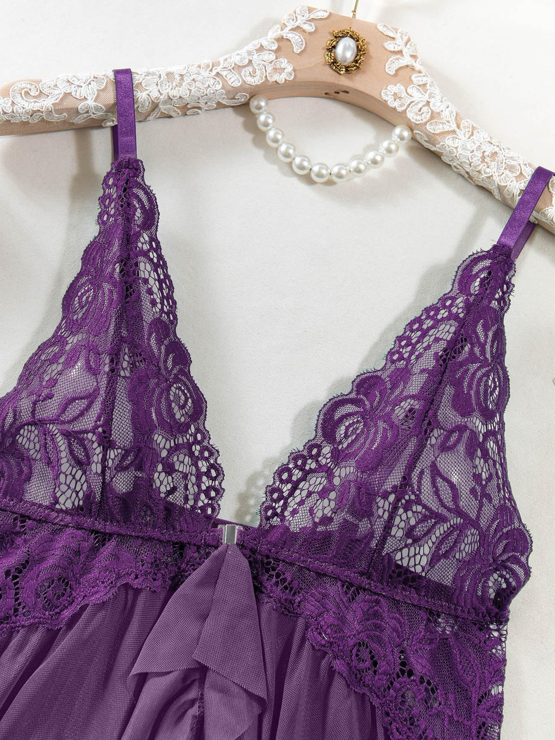 Nina™ | Przezroczysty Koronkowy Zestaw Nocny