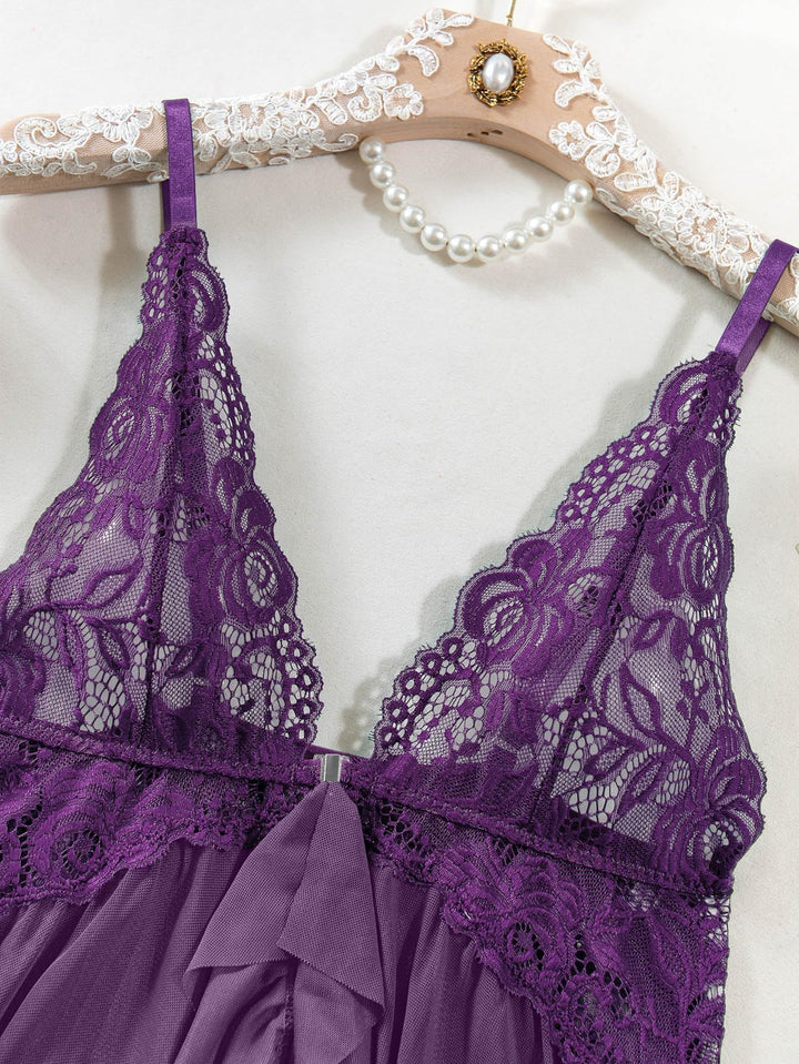 Nina™ | Przezroczysty Koronkowy Zestaw Nocny