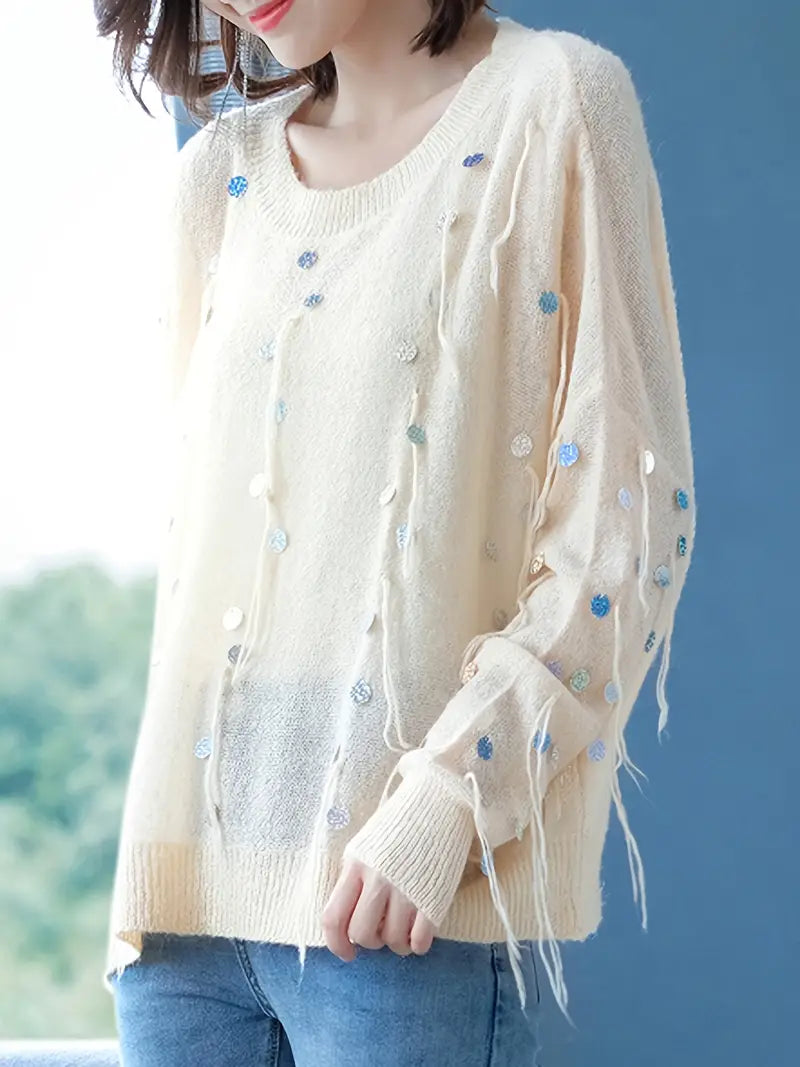 BEATRICE | Zwariowany Sweter z Metalicznymi Akcentami