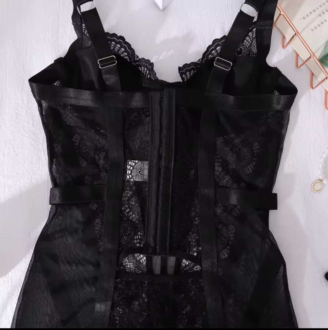 Alessandra™ | Czarna Satynowa Koszula Nocna Mirage