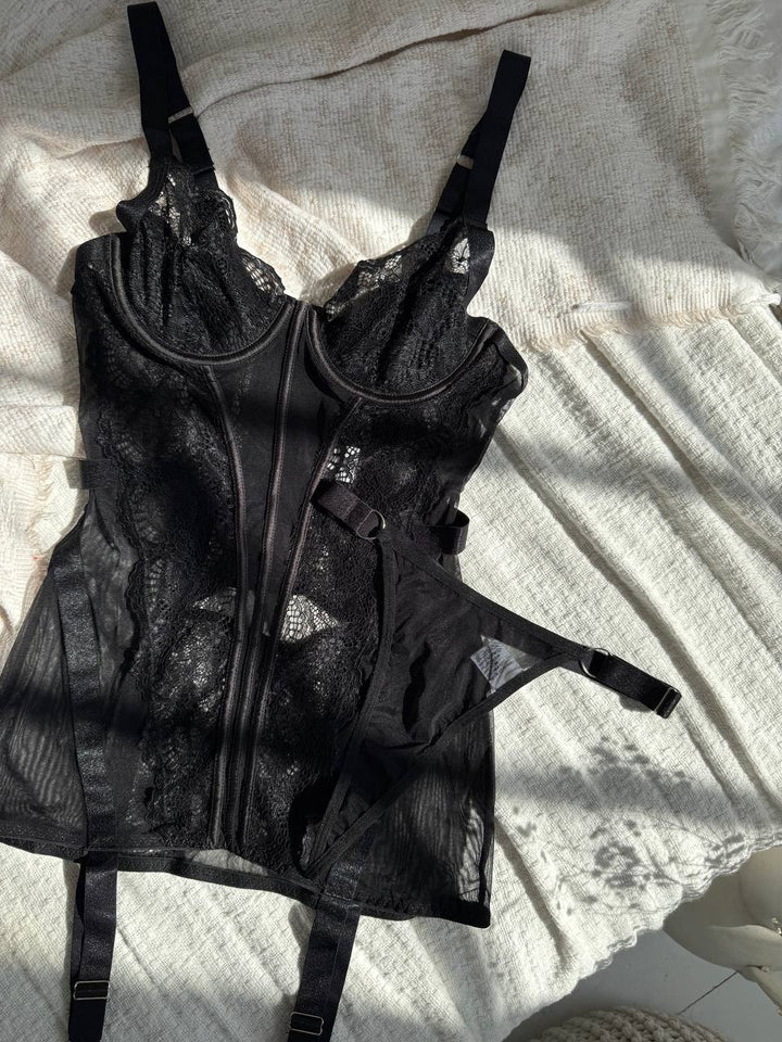 Alessandra™ | Czarna Satynowa Koszula Nocna Mirage