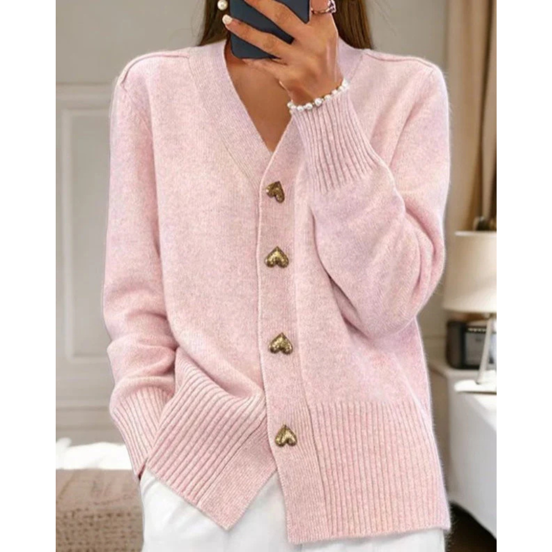 LIORA | Miękki kardigan z guzikami w kształcie serc