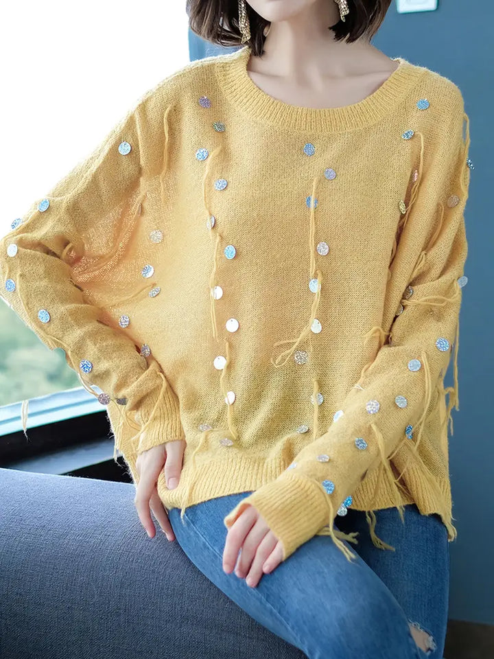 BEATRICE | Zwariowany Sweter z Metalicznymi Akcentami