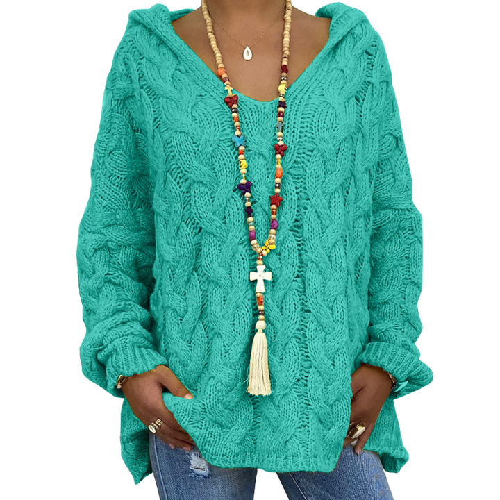 OLESIA | Gruby Sweter z Warkoczowym Splotem i Kapturem